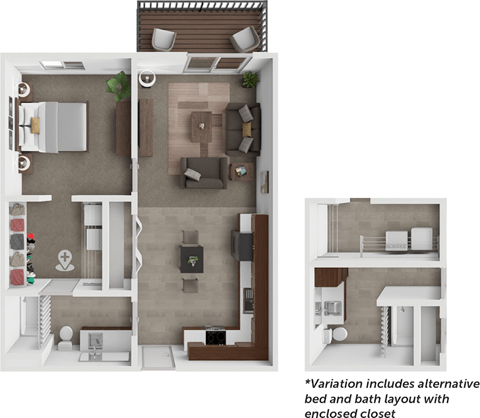 1 bed 1 bath Western floor plan at Bison Crossing