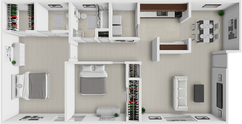 2 bed 1 and a half bath floor plan at village on beavercreek