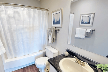 A bathroom with a white toilet, a sink, and a shower curtain.
