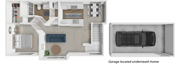A diagram shows a garage located underneath a home.