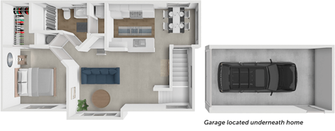 A diagram shows a garage located underneath a home.