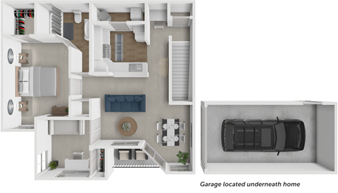 A diagram of a house with a garage underneath it.