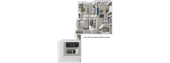 A diagram shows a floor plan of a house with a front door located at the bottom of the stairs.
