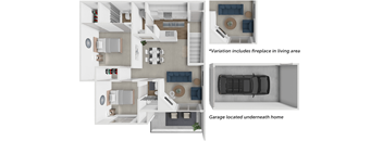A diagram shows the layout of a house with a garage underneath.