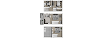 A set of three floor plans for a house.