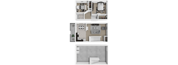 A set of three floor plans for a house.