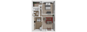 A 3D Breckenridge Apartment floor plan of a 1 bedroom 1 bath apartment