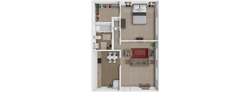 1 bed 1 bath floor plan at Breckenridge Apartments