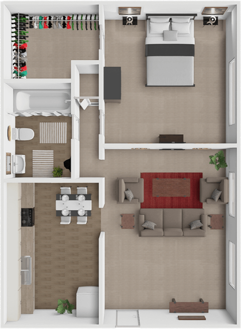 1 bed 1 bath floor plan at Breckenridge Apartments