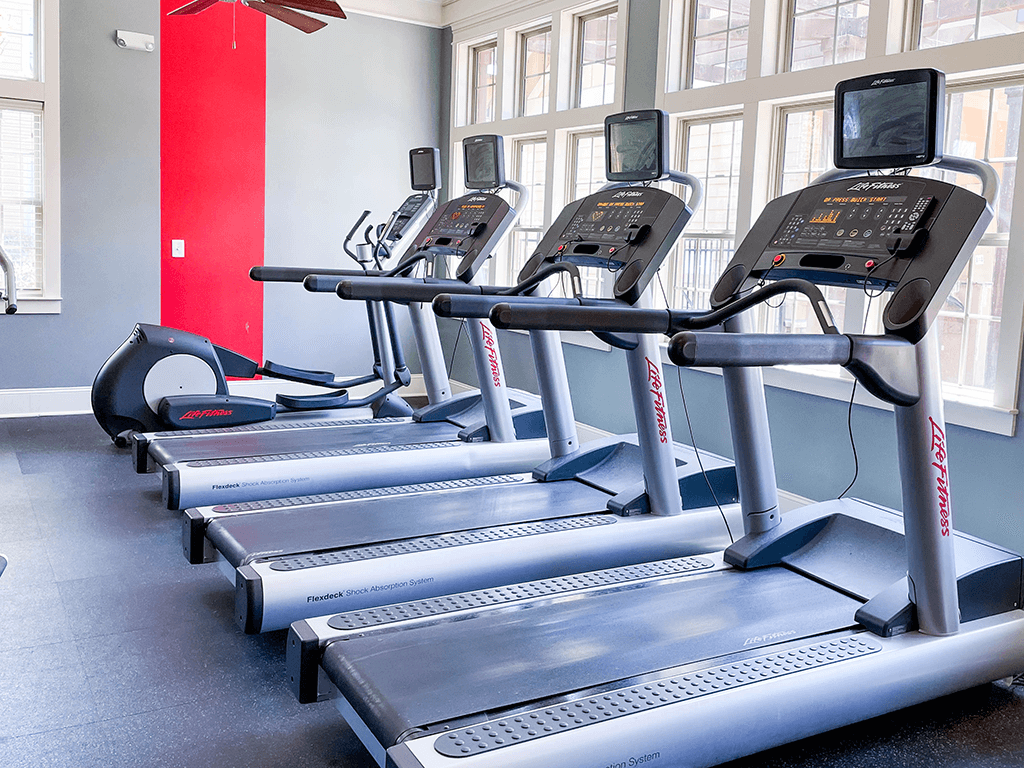 Apartment fitness center with treadmills