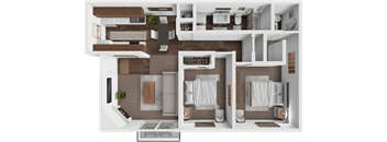 two bedroom floor plan at Brookwood Apartments