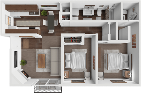 two bedroom floor plan at Brookwood Apartments