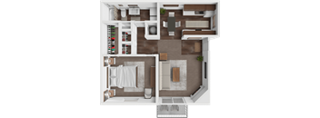 one bedroom floor plan at Brookwood Apartments