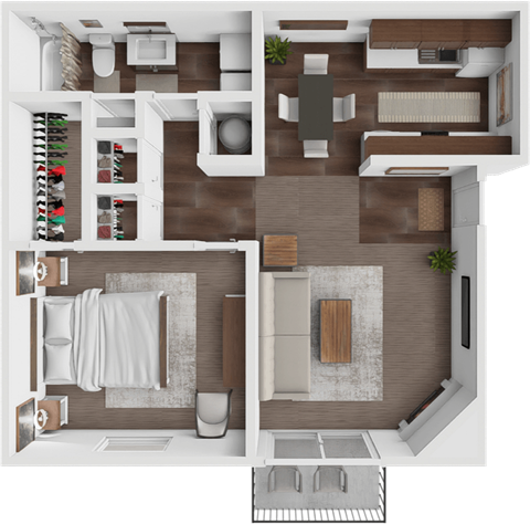 one bedroom floor plan at Brookwood Apartments
