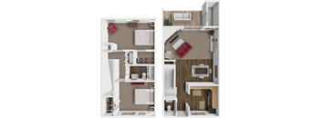2 bed 1.5 bath townhome Oak floor plan at Bavarian Woods