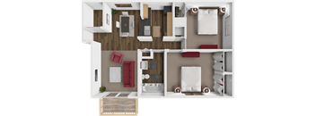 2 bed 1 bath Beech floor plan at Bavarian Woods
