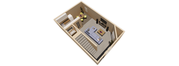 downstairs 1 bed 1 and half bath floor plan at fairfield apartments