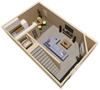 downstairs 1 bed 1 and half bath floor plan at fairfield apartments