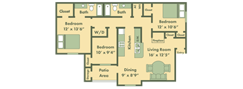 three bedroom apartment floor plan