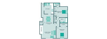 two bedroom two bathroom floor plan at forest park apartments