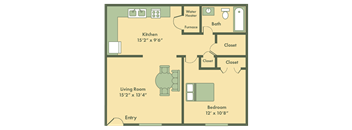 Oxford 1 bedroom floor plan at Brookfield Apartments