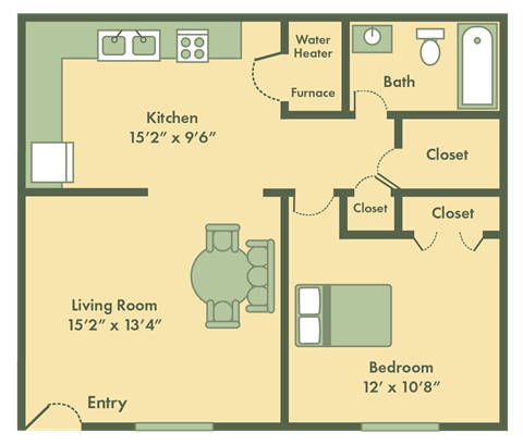 Oxford 1 bedroom floor plan at Brookfield Apartments