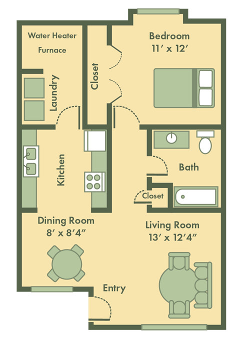 Sheridan 1 bedroom floor plan at Brookfield Apartments