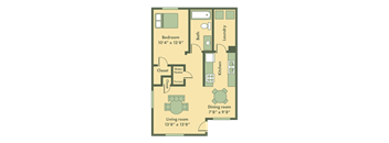 Wellington 1 bedroom floor plan at Brookfield Apartments