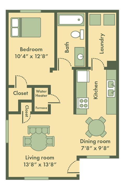 Wellington 1 bedroom floor plan at Brookfield Apartments