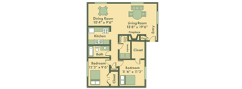 Atwood 2 bedroom floor plan at Brookfield Apartments
