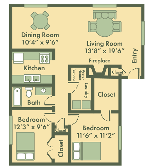 Atwood 2 bedroom floor plan at Brookfield Apartments