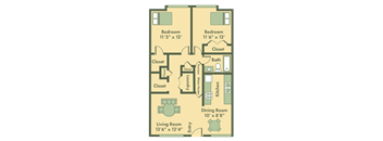 Kinsley 2 bedroom floor plan at Brookfield Apartments