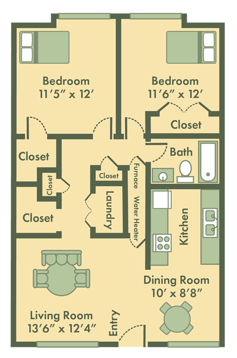 Kinsley 2 bedroom floor plan at Brookfield Apartments