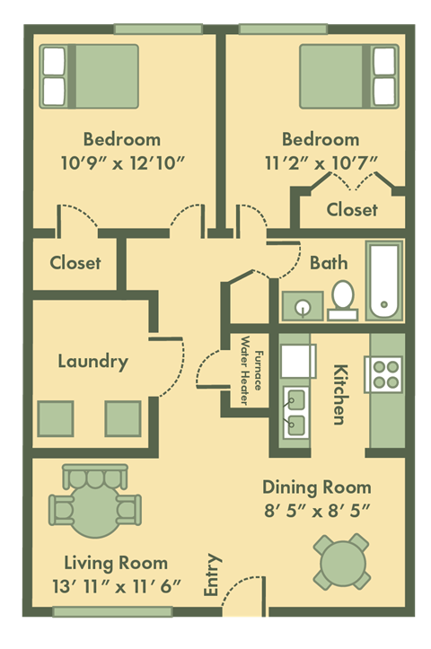 Lexington 2 bedroom floor plan at Brookfield Apartments