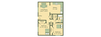 Rexford 2 bedroom floor plan at Brookfield Apartments