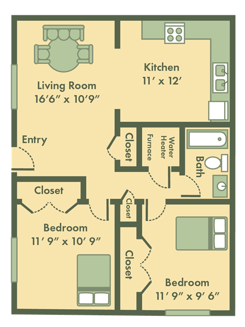Rexford 2 bedroom floor plan at Brookfield Apartments