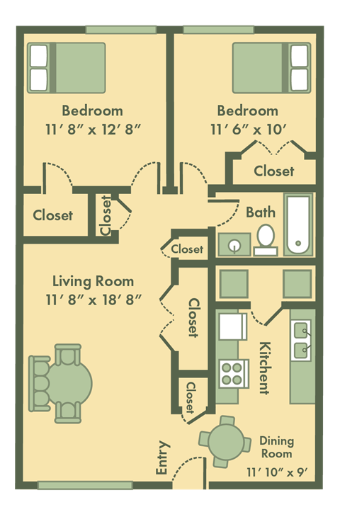 Sterling 2 bedroom floor plan at Brookfield Apartments