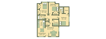 Manhattan 3 bedroom floor plan at Brookfield Apartments