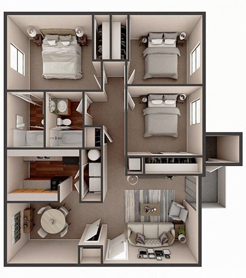 three bedroom apt floor plan