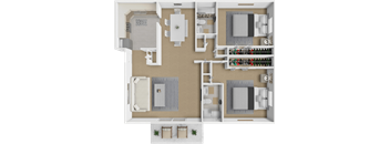 A floor plan of a house with a kitchen, living room, dining room, and bedrooms.