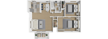 2 bed 1 bath floor plan at Castle Pointe Apartments