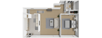1 bed 1 bath floor plan at Castle Pointe Apartments