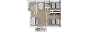 2 bed 1 bath floor plan at Castle Pointe Apartments