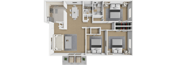 3 bed 2 bath floor plan at Castle Pointe Apartments