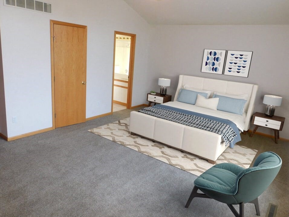 Large bedroom with attached bathroom and closet