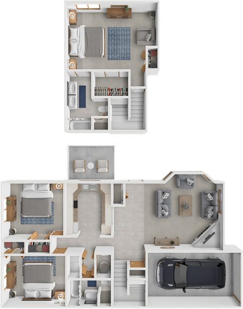 3 bed 2 bath townhome Excelsior floor plan at Crystal Bay