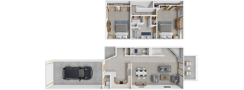 2 bed 1.5 bath townhome Lafayette floor plan at Crystal Bay