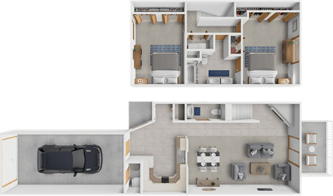 2 bed 1.5 bath townhome Lafayette floor plan at Crystal Bay