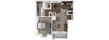 Kensington 1 bedroom floor plan at Crown Colony Apartments