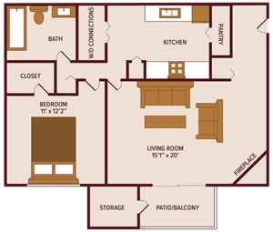 Floorplan Photos Gallery 1 bed 1 bath garden floor plan at canyon creek apartments